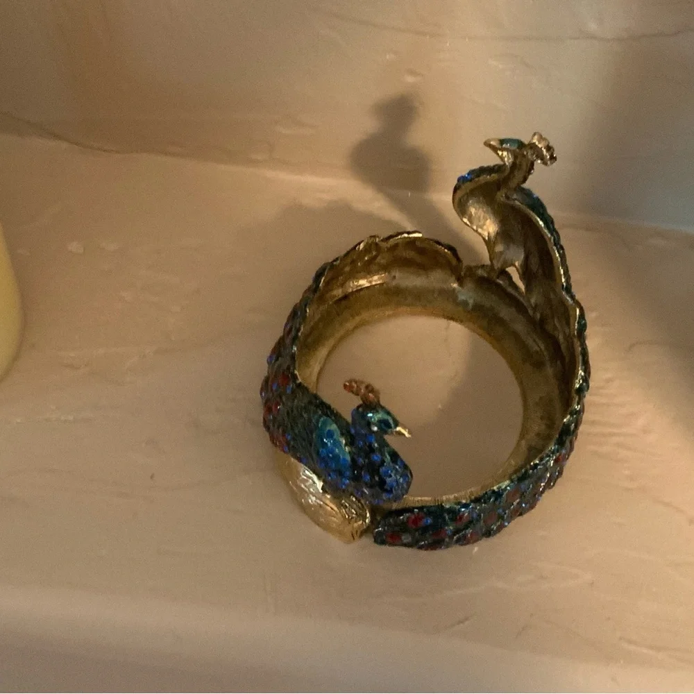 Vintage Solid Brass Enamel Painted Jeweled Double Peacock Candle Holder …